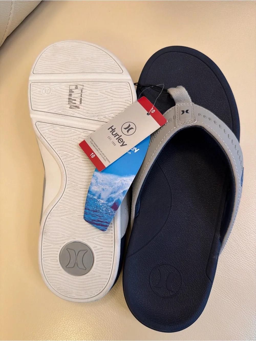 Hurley Men’s Navy and Light Gray Flip Flops